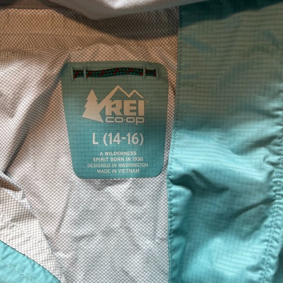 REI Girls Teal Rain Shell - Picture 3 of 3